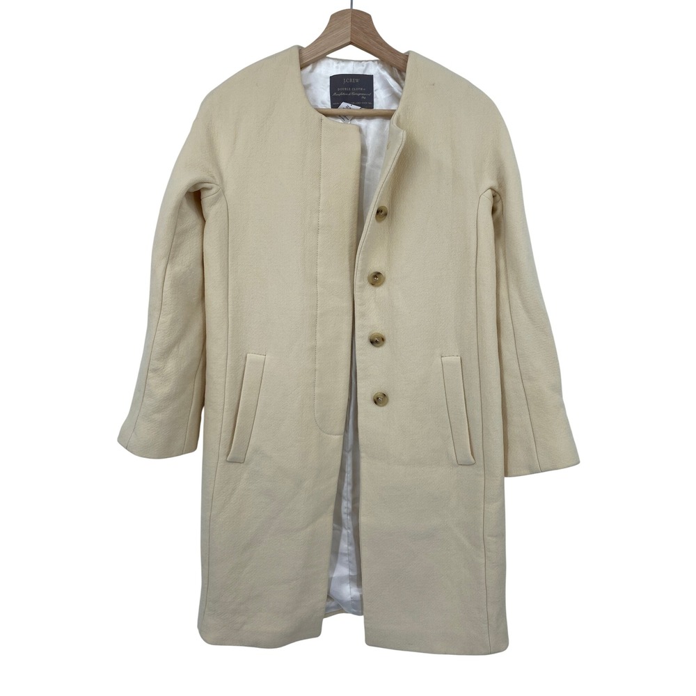 J.Crew Sabrina Double Cloth Coat cream Wool Blend Collarless Button Front 06286